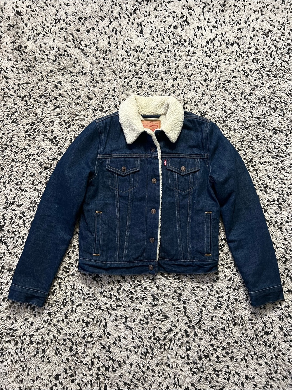 Levi’s Women’s Sherpa Lined Denim Trucker Jacket Snap Button Dark Blue Small